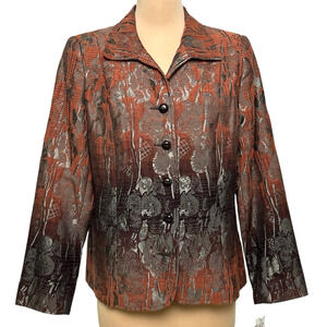 TanJay Blazer Jacket Size 10 Orange Rust Silver Shimmer Texture Button Up Lined